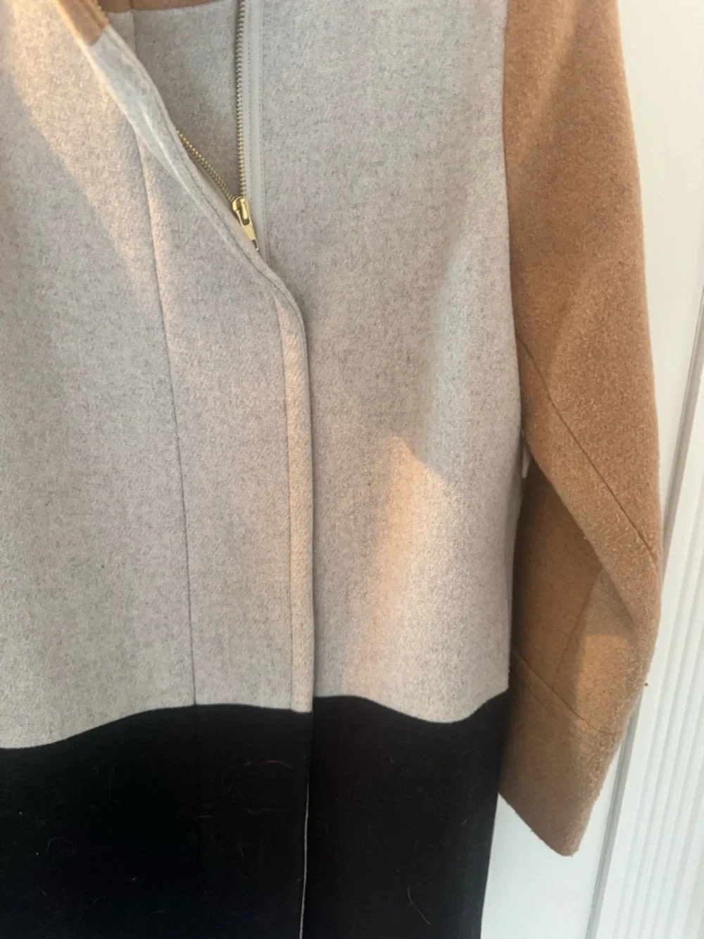J. Crew Colorblock Wool Pea Coat in Camel, Gray & Black - Picture 3 of 4
